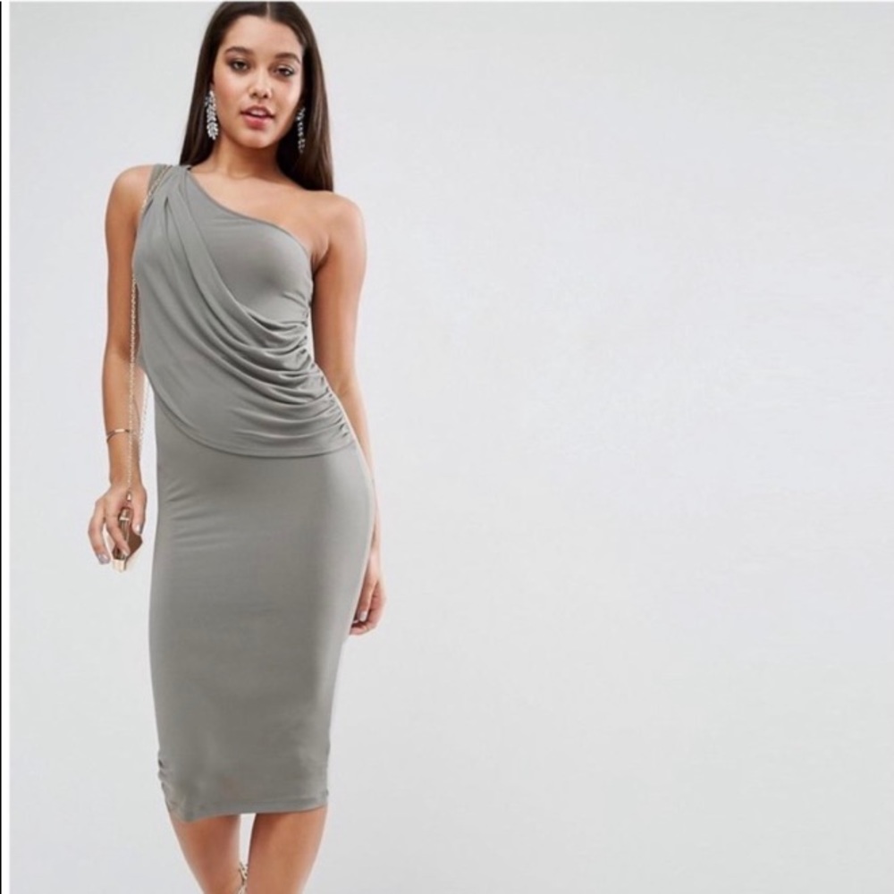 ASOS One Shoulder Crepe Drape Front Midi Dress